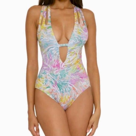 Excellent Condition Becca Hot Tie Dye Plunge One Piece Swim Size: Medium - Picture 2 of 9